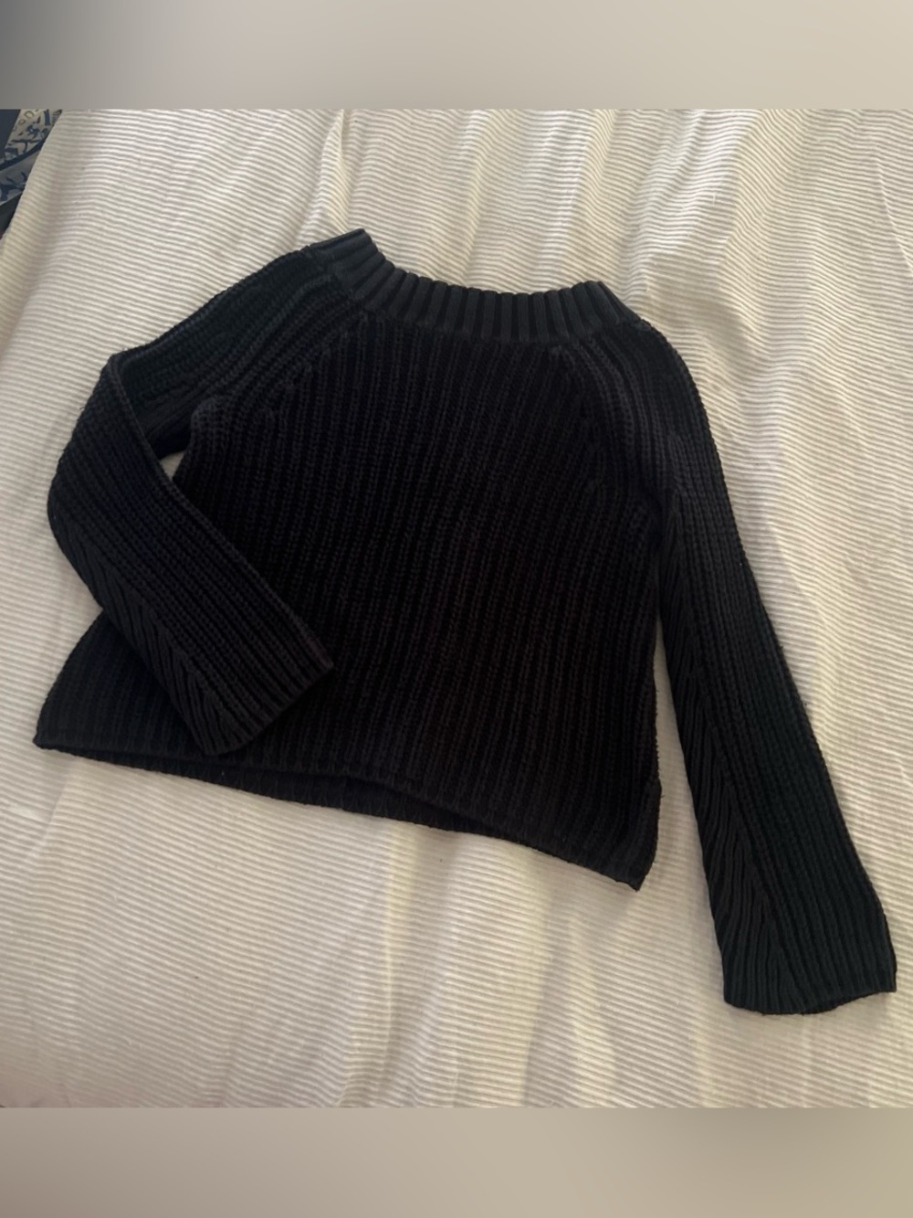 Black Ribbed Crewneck Women's Sweater